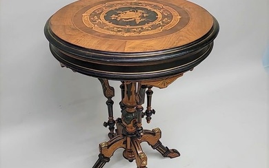 Circa 1875 Inlaid Walnut Black, Gold & Green renaissance revival high style American made table