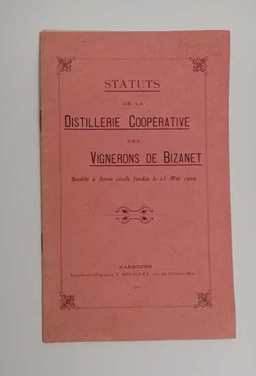 Collectif. Statuts de la Distillerie Coopérative... - Lot 86 - Villanfray & Associés