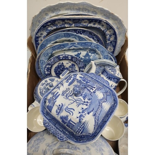 Collection of Victorian and later blue and white ceramics in...