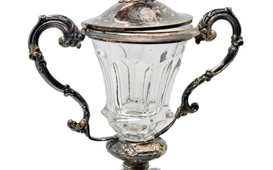 Continental Solid 800 Silver Crystal Mounted Footed Urn Marked LP Shield Coat of Arms