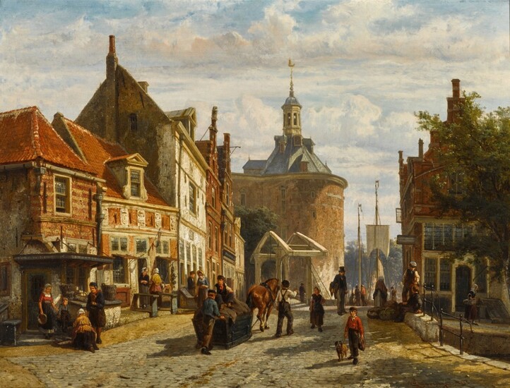 Cornelis Springer, The Zuiderspui with the Drommedaris, Enkhuizen