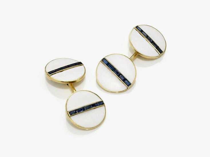 Cufflinks with sapphires and white enamel