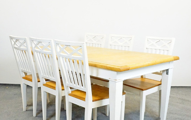 DINING ROOM GROUP, 7 pieces, white lacquered/wood.