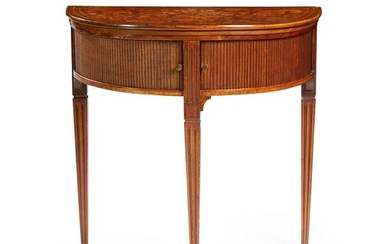 DUTCH WALNUT AND FLORAL MARQUETRY DEMI-LUNE SIDE TABLE