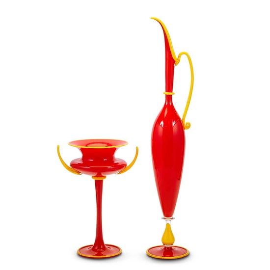 Dante Marioni Blown Glass Red and Yellow Pair 1997