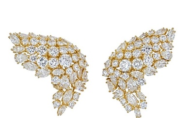 David Webb 18K Yellow Gold 11.75cts Diamond Wing Earrings