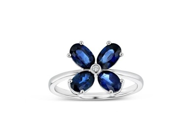 Diamond And Blue Sapphire Ring In 14k White Gold