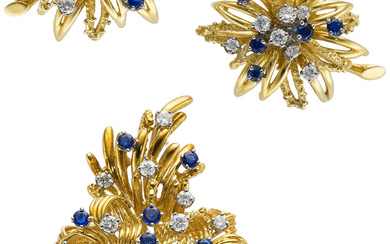 Diamond, Sapphire, Gold Jewelry Stones: Full-cut diamonds weighing a...