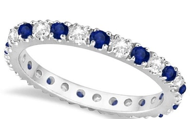 Diamond and Blue Sapphire Eternity Band Ring Guard 14K White Gold 0.51ctw