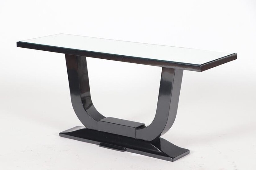 EBONIZED ART DECO CONSOLE TABLE WITH MIRRORED TOP
