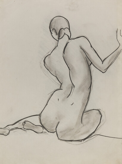 ESPHYR SLOBODKINA Seated Female Nude seen from behind. Pencil on paper, circa 1930....