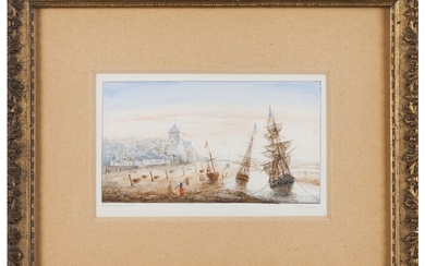 Ecole française, 19ème siècleLe port de St.Germain Aquarelle sur papier Signée "S.Valery" et datée 18488,5x16...