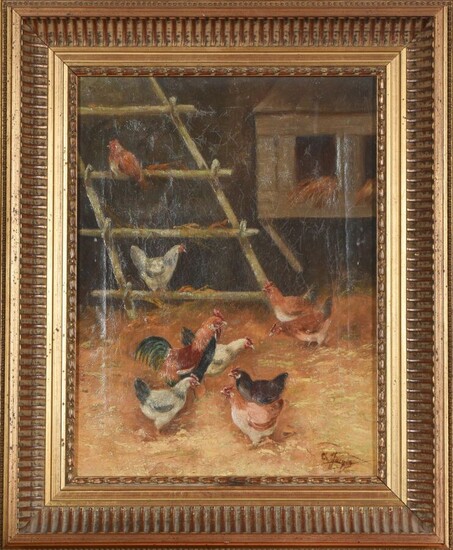 Ecole française du XIXème siècle. Les poules.... - Lot 486 - Conan Hôtel d’Ainay