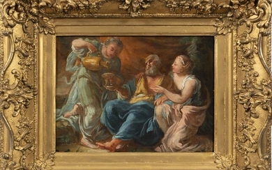 École française du XVIIIe siècle Loth et ses filles, étude Huile sur toile marouflée sur...