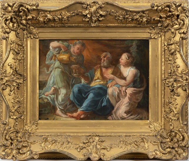 École française du XVIIIe siècle Loth et ses filles, étude Huile sur toile marouflée sur...