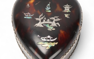 Edward VII tortoiseshell and silver-mounted heart-shaped box...