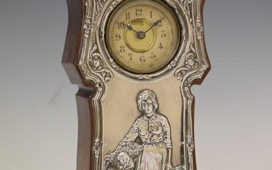 Edwardian silver fronted and mahogany miniature longcase clock