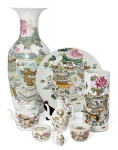 Eight pieces of Chinese famille rose porcelain,...