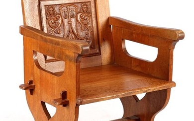 (-), Oak armchair with decorated backrest