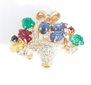 Emerald, sapphire, ruby and diamond brooch