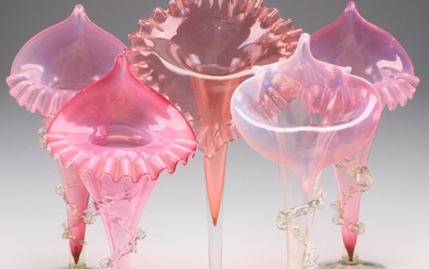 English Uranium Footed and Other Cranberry Glass Jack-in-the-Pulpit Vases