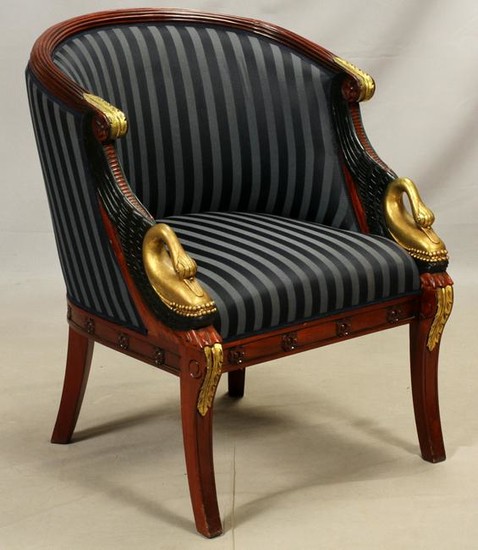 FRENCH EMPIRE STYLE MAHOGANY CHAIR SWAN TERMINALS