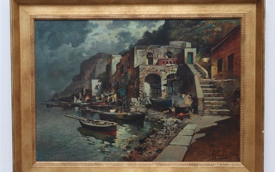 Felice Giordano (1880-1964), gesign. l.o., Mediterraans havengezicht, olieverf op doek...