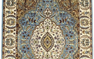 Fine Hand-Knotted Blue Indo-Kirman 4X6 Oriental Home Decor Wool Area Rug Carpet