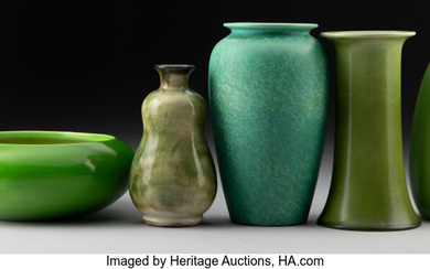 Five English Green Glazed Ceramic Table Articles (20th century)