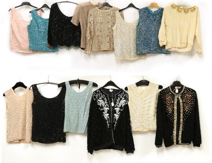 Fourteen Assorted Circa 1950's Cardigans and Shell Tops, comprising a...