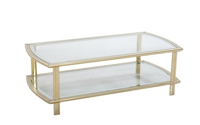 French Art Deco Inspired Chrome, Brass and Glass Coffee Table, 20th c., H.- 15 1/2 in., W.- 47 1/2