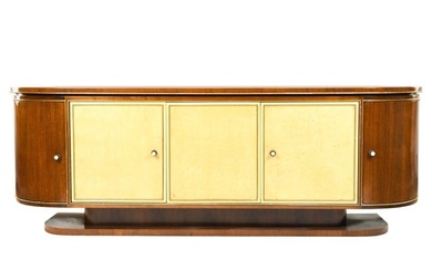 French Art Deco Sideboard, Mahogany, Beige Parchment, Lacquer, France, 1940s