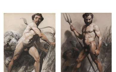 French School (Mid-19th Century), Pair of Male Nude Studies, Neptune & Androcles