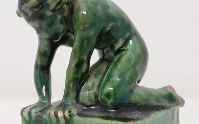 French Terra Cotta Green Glazed Figure
