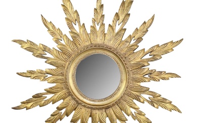 French mid century giltwood sunburst mirror