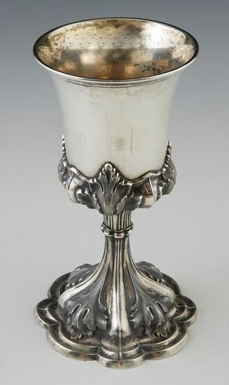 German .831 Silver Chalice, c. 1880, with relief leaf
