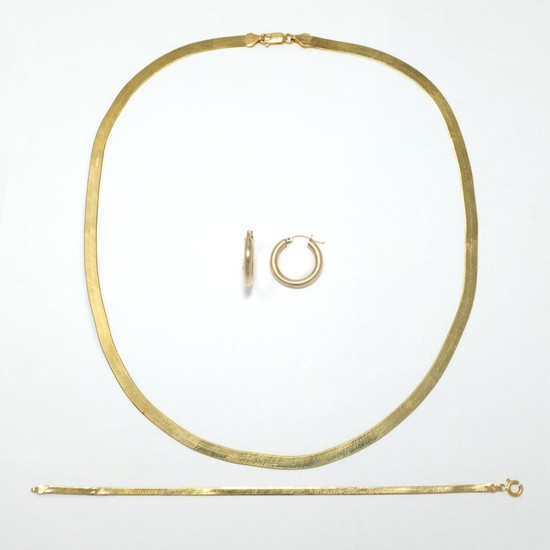 Gold Necklace, Bracelet and Pair of Hoop Earrings