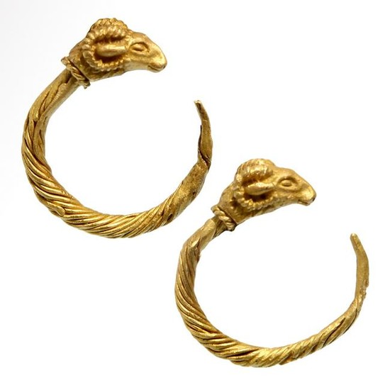 Greek Gold Ram-Head Earrings, c. 4th - 1st Century B.C.