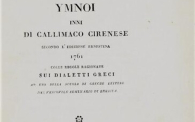 Greek poetry. CALLIMACO CIRENESE. Inni di Callimaco
