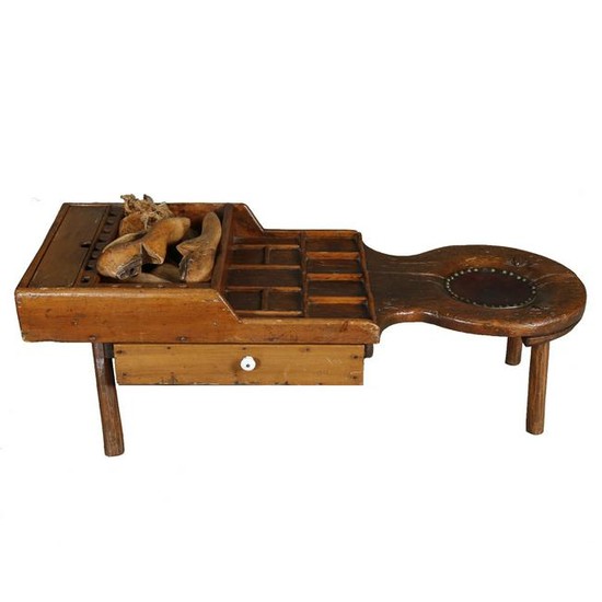 Hand Carved Cobblers Bench with Accessories,c1800