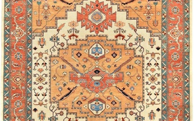 Hand-Knotted Tribal Geometric Design 8X10 Heriz Serapi Oriental Rug Large Carpet