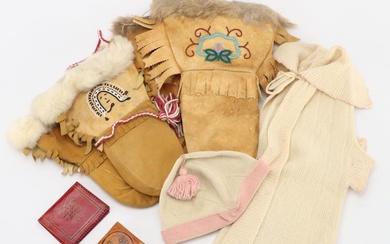 Handmade Leather & Fur Gloves, Wallets and Children's Knit Jacket with Hat
