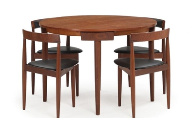 SOLD. Hans Olsen: "Dinette". Teak dining room suite, consisting of a circular table and four chairs. Manufactured by Frem Røjle. (5) – Bruun Rasmussen Auctioneers of Fine Art