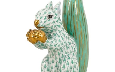 Herend Porcelain "Squirrel" Green Fishnet Figurine
