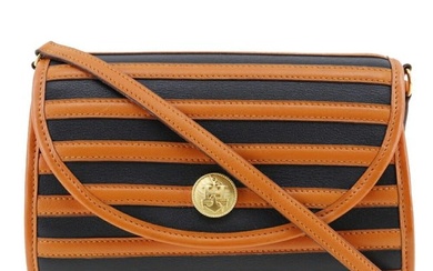Hermes Shoulder Bag Leather 1992 Orange/Black 0V Crossbody Snap Button Ladies