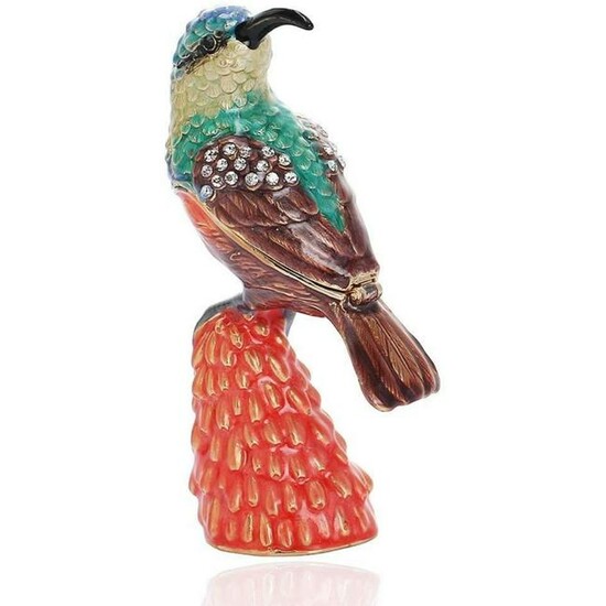 Hummingbird Enamel & Crystal Figurine Trinket Jewel Box