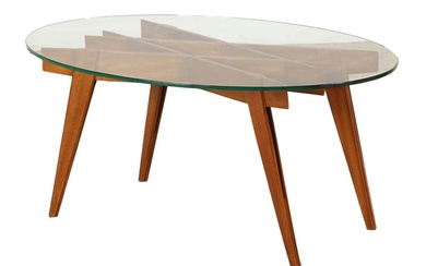 ITALIAN MAHOGANY AND GLASS COFFEE TABLE IN THE MANNER OF...