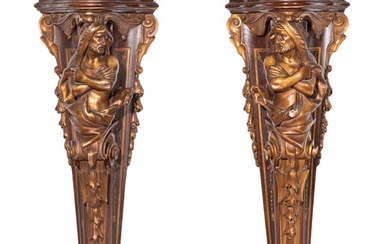 Italian Neoclassical Style Carved Wood Bracket Pedestals