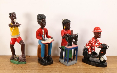 Ivory Coast, four carved and painted Colon figures;
