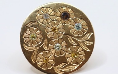 JEWELRY. 14kt Gold Fancy Colored Diamond Brooch.